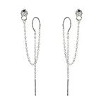 Sterling Silver Cubic Zirconia Double Piercing Dangle Chain Earrings Two Hole Threader Earrings for Women