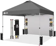 CROWN SHADES Canopy Tent 10x10 Pop Up Canopy Outdoor Shade with Pockets Sidewall, Easy Up Sun Shelter with One Person Set Up Center Lock, Portable Instant Camping Beach Canopy Tents, Grid Grey