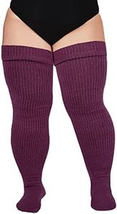 Plus Size Womens Thigh High Socks for Thick Thighs- Extra Long & Thick Over the Knee Stockings- Leg Warmer Boot Socks Purple Red