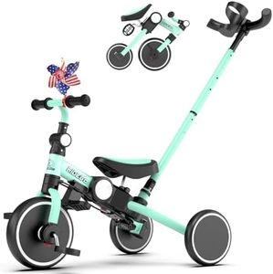 Ridego 5 in 1 Toddler Bike, Foldable Bike for Toddlers 2-5 Years Old Boys and Girls, Kids Tricycle with Push Handle,Tricycle for 2 Year Old Toy and Gift with Removable Pedal