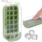 2024 Newest Ice Cube Tray with Lid and Bin 21 Pcs Quick-Fill Ice Cube Mold for Freezer Easy Press to Release White No-Touch Ice Cube Trays(Green)