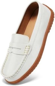 BEAUSEEN Women's Classic Handsewn Penny Loafers - Casual Slip On Moccasin Driving Shoes Lightweight Walking Flats Comfort Women Loafer Shoes, White, 11 US