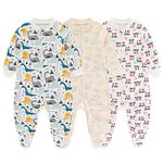 MAMIMAKA Baby Boys One-Piece Footies Jumsuit 2-way Zip Cotton Newborn Clothes Outfits, 0-3 Months