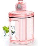 AWOKZA Sports Water Bottle with Fruit Infuser & Motivational Time Marker, Half Gallon/2.5L BPA Free with Leak Proof Lid Ensure You get Enough Water, Gym, Camping & Outdoors (Pink)