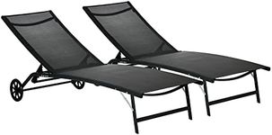 Outsunny Lounge Chair Set of 2 with Wheels, Outdoor Chaise Lounge with 5-Level Adjustable Backrest for Garden, Backyard, Patio, Deck, Poolside, White