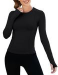 IECCP Workout for Women's Long Sleeve Running Shirts with Thumbholes Stretch Breathable Athletic T-Shirt Base Layer Top Black M