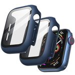 JETech Case with Screen Protector for Apple Watch SE (2022/2020) /Series 6 5 4 44mm, Overall Protective Cover, Built-in Tempered Glass Film High Sensitivity, 2 Pack (Blue)