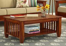 PRIYANSHU WOOD CRAFT Sheesham Wood Rectangular Coffee Centre Table for Living Room Center Table with Shelf Storage for Home & Office (Honey Finish)