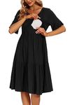 Smallshow Women's Maternity Nursing Dress Ruffle Short Sleeve Breastfeeding Clothes, Black, L