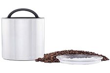 Planetary Design Airscape Stainless Steel Coffee Canister | Food Storage Container | Patented Airtight Lid | Push Out Excess Air and Preserve Freshness (Medium, Brushed Steel)