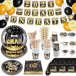 306PCS Graduation Party Decoration 2024, EBANKU Grad Party Supplies Tableware Set (Black Gold)