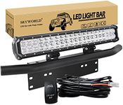 SKYWORLD LED Light Bar, 20 inch 126W Spot Flood Combo Beam Work Driving Lamp with License Plate Mount Bracket 12V Wiring Harness Kit Rocker Switch Power Relay Blade Fuse for Trucks Car ATV SUV 4x4