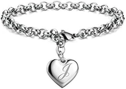 Monily Initial Charm Bracelets for Women Stainless Steel Charm Bracelets for Women Letters J Alphabet Heart Bracelet Jewelry Gifts for Women