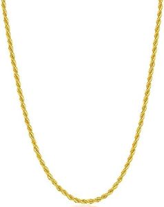 Fiusem Gold Plated Chain for Men, 2mm Mens Chain Necklace, 18K Gold Plated Stainless Steel Rope Chain Necklace for Men and Women, Mens Necklace 20 Inch