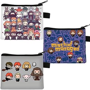 Harry Mini Monedero, Monedero de Lona, Magic Monedero Dibujos, Wizard Bolso de Monedas, Mini Lienzo Monedero para Monedas, Tarjetas, Llaves, 3 Piezas