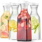 Plastic 4 Pack Large 50 Oz Water Carafe with Flip Top Lid, Square Base Juice Containers, Clear Plastic Pitcher - for Water, Iced Tea, Juice, Lemonade, Milk, Cold Brew and Mimosa Bar - HAND WASH ONLY