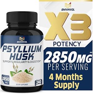 Premium Psyllium Husk Capsules 2850mg - 4 Months Supply - Fenugreek, Turmeric, Ginger - Supports Digestive Health and Regularity - 240 Capsules