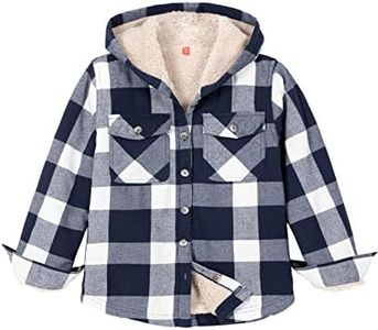 ZENTHACE Kids Boys Flannel Shirt Jacket Sherpa Fleece Lined Hooded Plaid Flannel Jacket Fall Winter Coat Blue White XL Size 14-16
