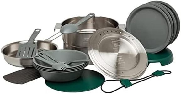 Stanley Base Camp Cook Set for 4 | 21 Pcs Nesting Cookware Made from Stainless Steel & BPA Free Material | Incl Pot, lid, Cutting Board, Spatula, Plates, Spoons, Forks, Bowls, Dish Rack, Trivet