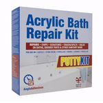 Acrylic Bath Repair Kit Inc Putty, British Made Shower & Bathtub Repair Kit. Repairs Chips, Splits, Hairline Cracks & Leaks on Plastic, Fibre Glass & Stone Resin. Colour Matched to European White