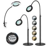 10X Magnifying Glass with Light and Stand, Veemagni 24" Flexible Gooseneck 5 Color Modes Stepless Dimmable Magnifying Floor Lamp, 3-in-1 Adjustable Lighted Magnifier Hands Free for Close Works, Crafts