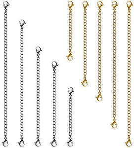 Necklace Extenders, 10Pcs Stainless Steel Gold Silver Necklace Bracelet Anklet Extension Chains with Lobster Clasps and Closures for Jewelry Making