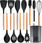 SKYTONE Silicone Kitchen Spatula and Utensils Spoon Set 12-Piece Silicone Kitchen Cooking Utensils Set, Non-Stick Utensils Set Heat Resistant Easy Clean, BPA Free Tools (Cyan, 12) (Black, 12)