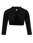trudge Girls Bolero Cardigan Children Long Sleeve Knitted One Button Shrug Kids for Wedding Party Black 140 Age 8-9