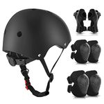 WayEee Kids Helmet and Pads Set Age 3-10 Years, Adjustable Kids Bike Helmets, Boys & Girls Kids Skateboard Helmet, Knee, Elbow &Wrist Pads Set, for Cycling, Roller Skating, Skateboard(Black)