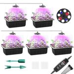 5 Pack Seed Starter Trays with Grow Light with Timing Controller Adjustable Brightness,Thicken Seedling Starter Trays with Humidity Domes Heightened Lids (Black)