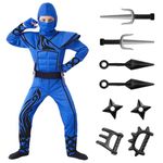 Spooktacular Creations Striking Blue Ninja Costume for Child Stealth Costume Halloween Kids Kung Fu Outfit Large(10-12 yr)