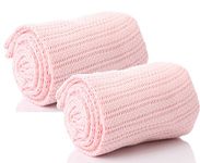 Pair of 100% Pure Cotton Cellular Baby Blanket for Pram Cot Bed Moses Basket Crib in Blue Pink or White (2 x Pink)