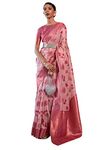 SWORNOF Womens Organza Woven Designer Saree with Unstitched Blouse With Boluse Piece (PINK)