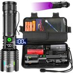 WOWNIGHT Torches LED Super Bright Rechargeable, Flashlight 500000 Lumens XHM88 Torches Battery Powered, Led Torch Rechargeable, Powerful Torch Flash Light for Dog Walking Hiking Camping Emergency Gift