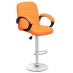 Redefine Jax Swivel High Counter Bar Stool With Armrest &Square Back Leather Cushion, Height Adjustable Bar Chair Suitable For Kitchen| Music| Food Court| Dining |Cafeteria (Orange, 35 Cm)