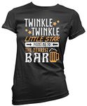 HotScamp Twinkle Little Star Point Me to The Nearest Bar - Womens T-Shirt - Funny Drinking Pub 12 Black