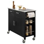 SoBuy FKW108-SCH, Kitchen Storage Trolley Cart with Stainless Steel Worktop, Kitchen Island Kitchen Cabinet Cupboard Sideboard on Wheels