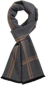 TAMOUKOC Men's Winter Warm Scarf, Premium Cashmere Feel, Luxuriously Soft Long, Plaid Pattern (Grey/Khaki)