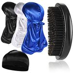 3pcs Silky Durag with Wave Brush for Men 360, Curved Medium/Hard Hair Brush Kits,E