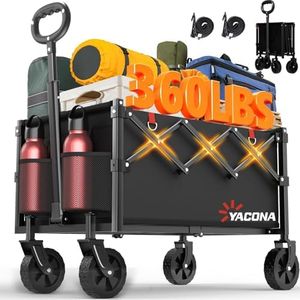 YACONA Wagons Carts Foldable, Lightweight Portable Utility Shopping Cart with Wheels, Folding Grocery Wagon Cart for Grocery, Camping, Shopping, Beach, Garden, Sports Black