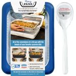 Fancy Panz 9x13- Inch Foil Cake Pan Dress Up & Protect Your Foil Pan Made in USA, Foil Pan & Serving Spoon Included. Hot or Cold Food. Stackable for Easy Travel. (Denim Blue)