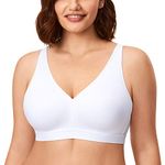 AISILIN Non Wired Bras for Women Comfort Wireless Bralette Support Full Coverage Unlined Soft T Shirt Plus Size Bra White 38C