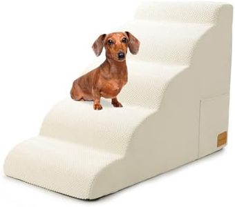 Dog Stairs for Small Dogs, JYpawsiepal High Density Foam Dog Stairs Step Ramp for Dogs Cats 5 Tiers Pet Stairs Step Ramp for Beds Furniture Non-Slip Pet Step,White,5 Steps