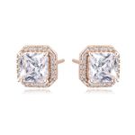 MISS JO 92.5 Sterling Silver Radiant Square Hex Halo Earrings, Square Cut Solitaires, Elegant Whites Collection, Gift for Girls and Women, BIS Hallmarked -Rose Gold Polish