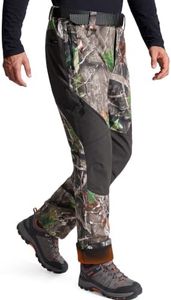 FREE SOLDIER Men's Fleece Lined Outdoor Cargo Hiking Pants Water Repellent Softshell Snow Ski Pants with Zipper Pockets (Dark Camo 38W x 32L)