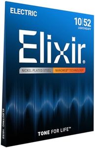 Elixir Strings, Electric Guitar Strings, Nickel Plated Steel with NANOWEB Technology, Longest-Lasting Bright Tone with Comfortable Feel, 6 String Set, Light/Heavy 10-52