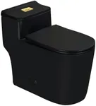 WinZo WZ5080B-G Compact One Piece Toilet With Golden Square Dual Flush 1.28 GPF 17.25" Comfortable Elongated Tall Bowl 12” Rough-in, Matte Black