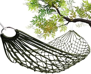 Mesh Hammock - Easy to Set Up Rope Hammocks for Outside, Dark Green Color, 90x31.5 Nylon Net Hammock, Max 100 KG (220 Pounds), Tree Hammocks for Outside, Camping & Patio Relaxation