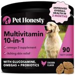 PetHonesty 10 in 1 Dog Vitamins - Glucosamine for Dogs - chondroitin, Probiotics for Dogs, Omega 3 Fish Oil, chondroitin - Dog Multivitamin for Health & Heart- Dog Essentials (Chicken) Ships from the USA