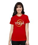 Pooplu Women's Regular Fit Yoga Cotton Graphic Printed Round Neck Half Sleeves Multicolour Yoga Tshirt. Exercise & Gym Pootlu Tshirts.(Oplu_Red_X-Large)